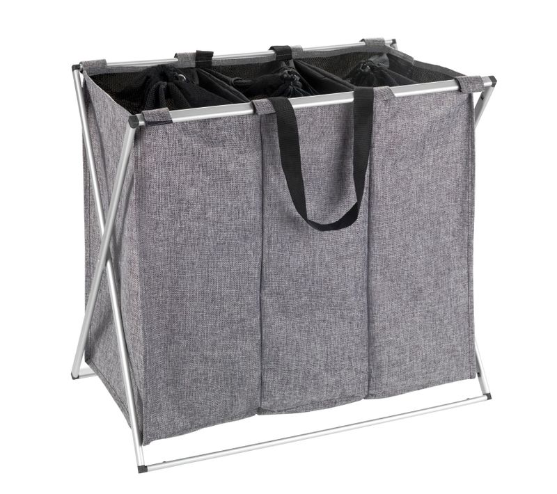 Panier à Linge 3 Compartiments Design Trio - L. 63 X H. 57 Cm - Gris Chiné
