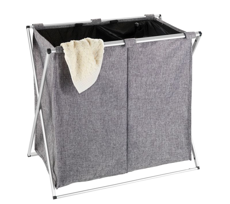Panier à Linge 2 Compartiments Design Duo - L. 59 X H. 57 Cm - Gris Chiné