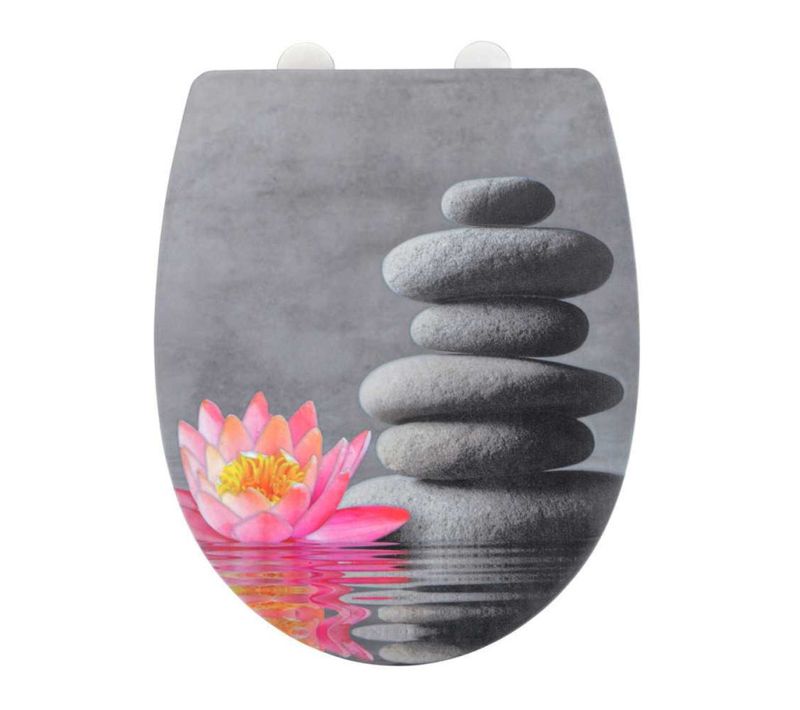 Siège Wc Avec Surface En Relief Water Lily - Gris/rose - L 36,5 X L 45 Cm