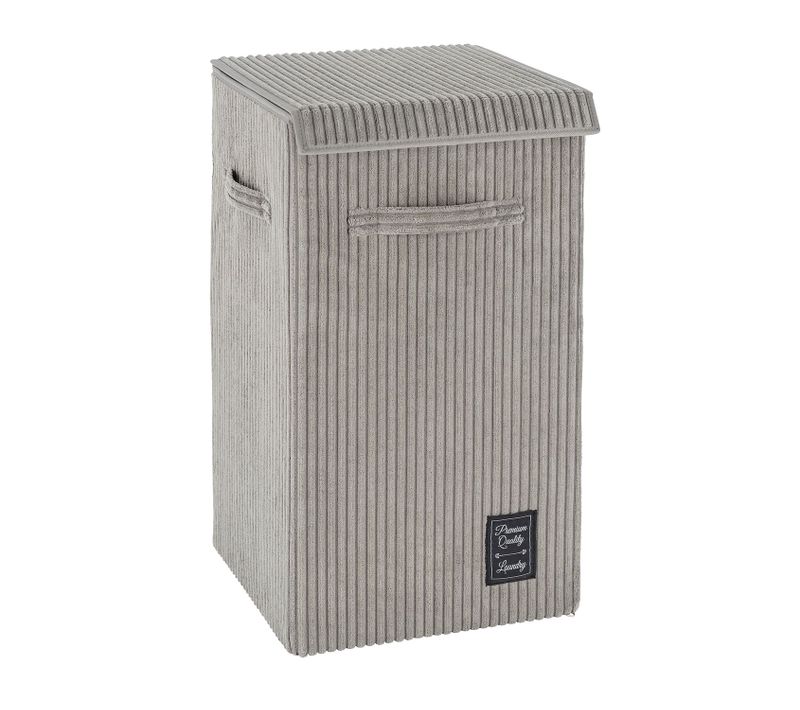 Panier à Linge Vintage Desing Velours Cora - L. 33 X H. 58 Cm - Gris