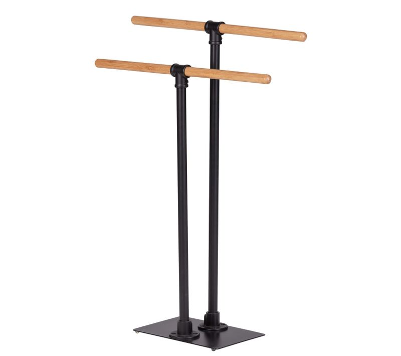 Porte-serviettes Sur Pied Forli En Acier Et Bambou - Hauteur 77,50 Cm - Noir