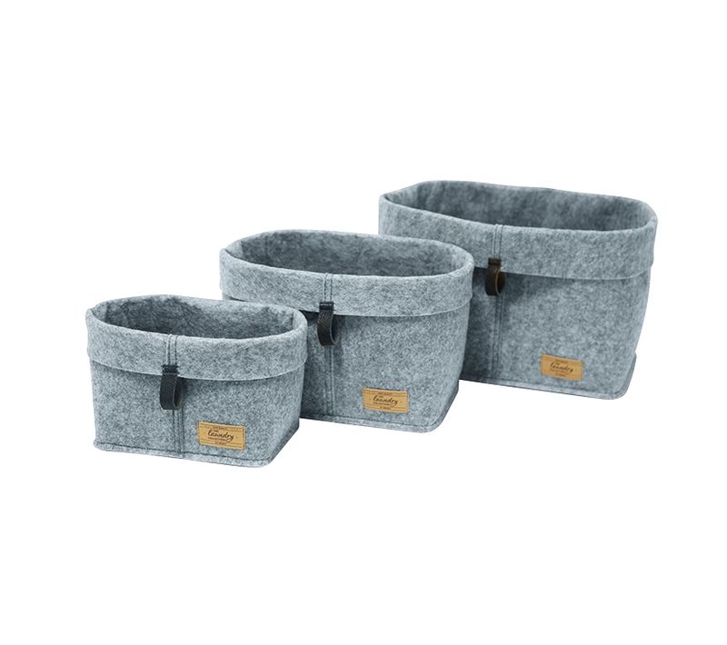 Lot De 3 Corbeilles Feutre Feli - Gris