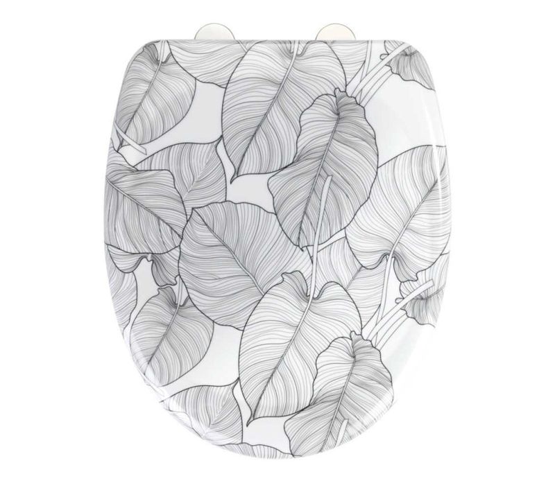 Abattant Pour Wc à Motif Feuilles "samoa" - Blanc/gris - L 38 X L 45 Cm