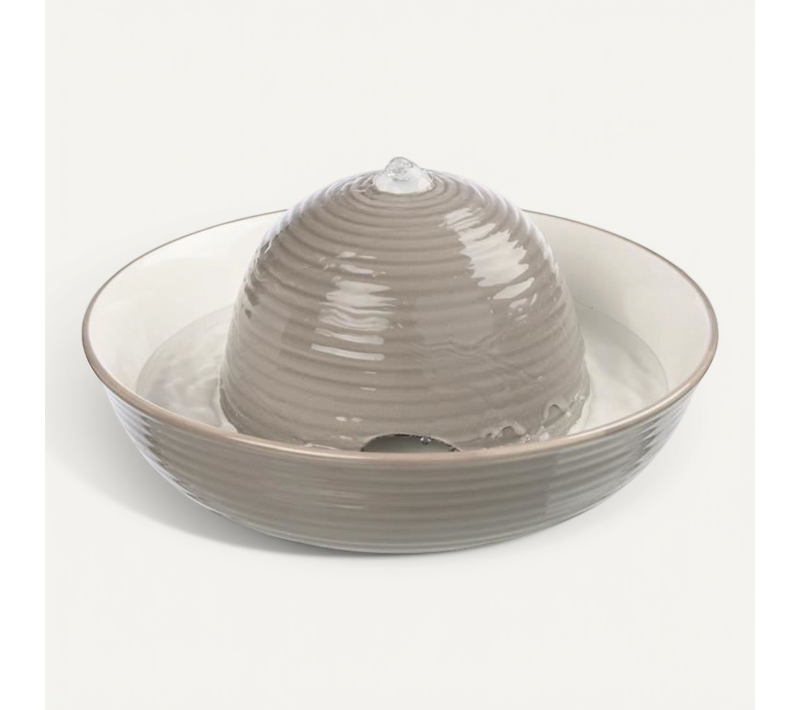 Fontaine A Eau En Céramique Vital Flow - 1,5 L / Ø 28 X 12 Cm - Gris Et Blanc - Pour Chien Et Chat