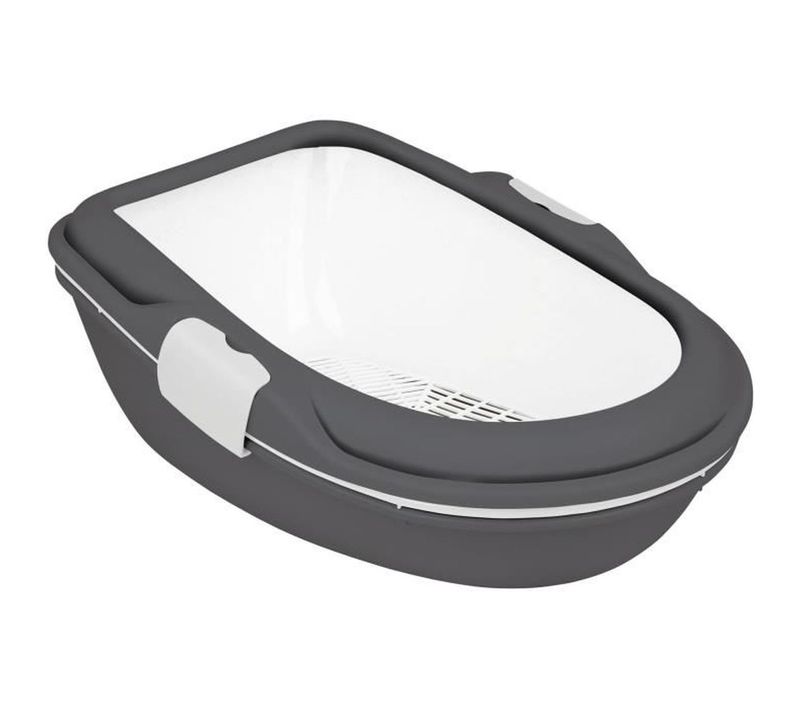 Bac à Litière Primo XXL Avec Rebord - 56 X 25 X 71 Cm - Gris/blanc