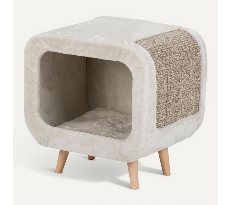 Abri Douillet Pour Chat Alicia - Peluche, Sisal, Pieds Hêtre, 48 X 48 X 38 Cm