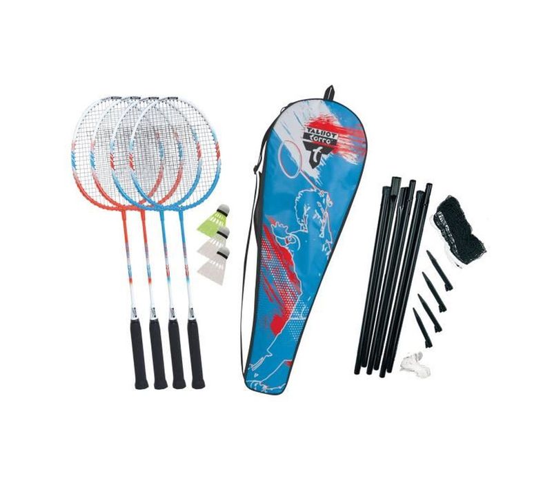Set Badminton Extérieur Complet – 4 Raquettes Précordées, Filet, 3 Volants