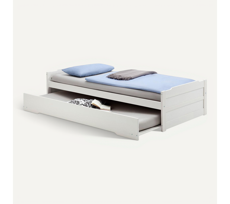 Lit Gigogne Lorena En Pin Massif, 90 X 190 Cm, Lasuré Blanc