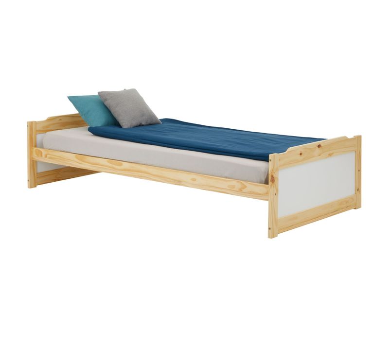 Lit En Pin Fritz, 90 X 200 Cm, Coloris Naturel Et Blanc