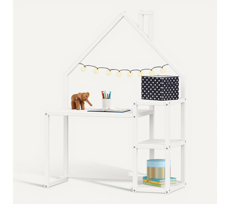 Bureau Enfant Nivia En Forme De Maison En Pin Massif Lasuré Blanc