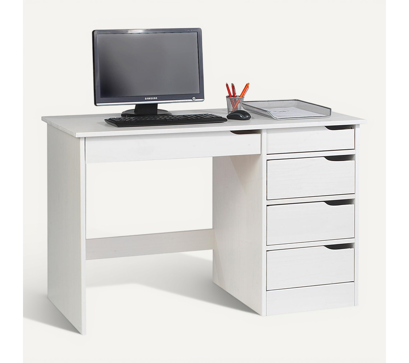 Bureau En Pin Massif Hugo, Lasuré Blanc