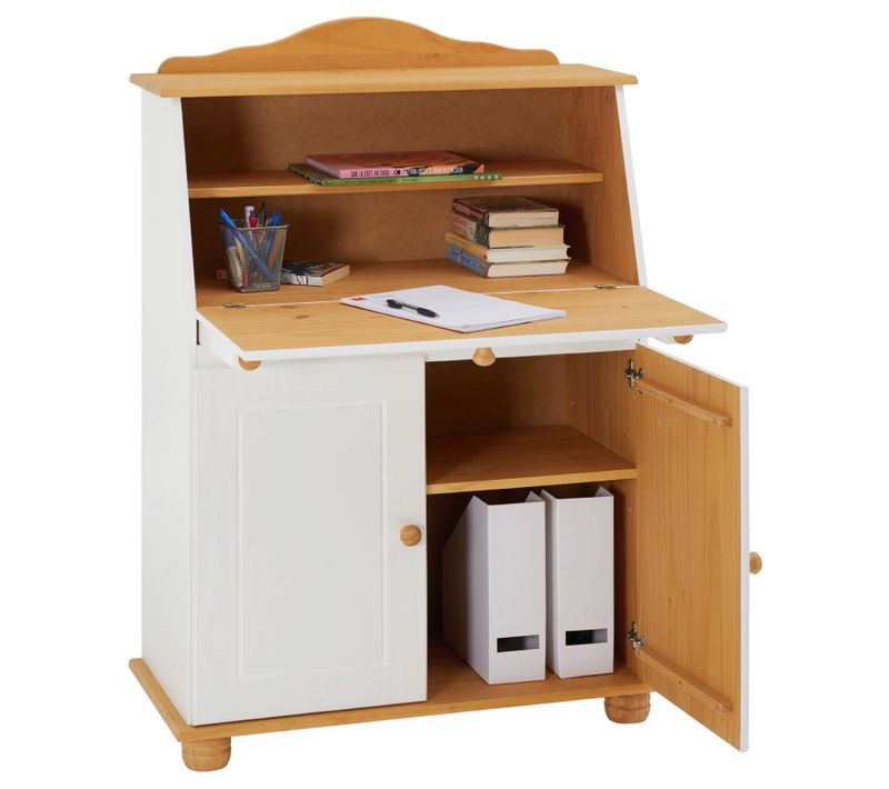 Bureau Secrétaire David, Lasuré Blanc Et Brun