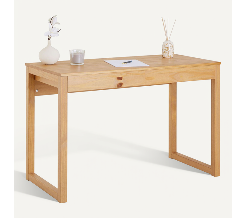 Bureau Noah 2 Tiroirs, En Pin Massif Brun
