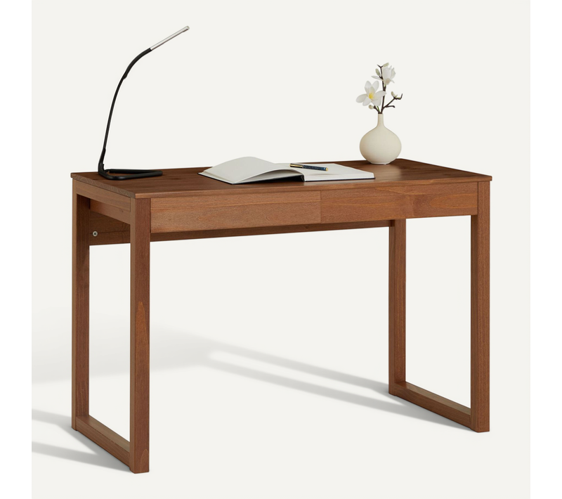 Bureau Noah 2 Tiroirs, En Pin Massif Brun Foncé
