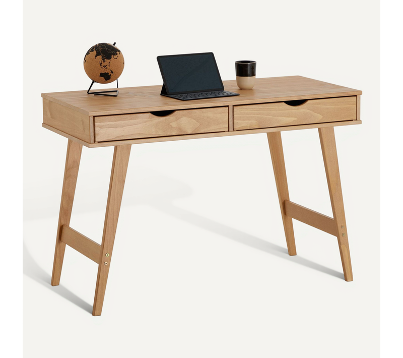 Bureau Milo En Pin Massif Lasuré Brun Avec 2 Tiroirs