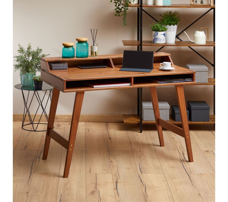 Bureau Secrétaire Luna Avec Niches, En Pin Massif – Brun Foncé