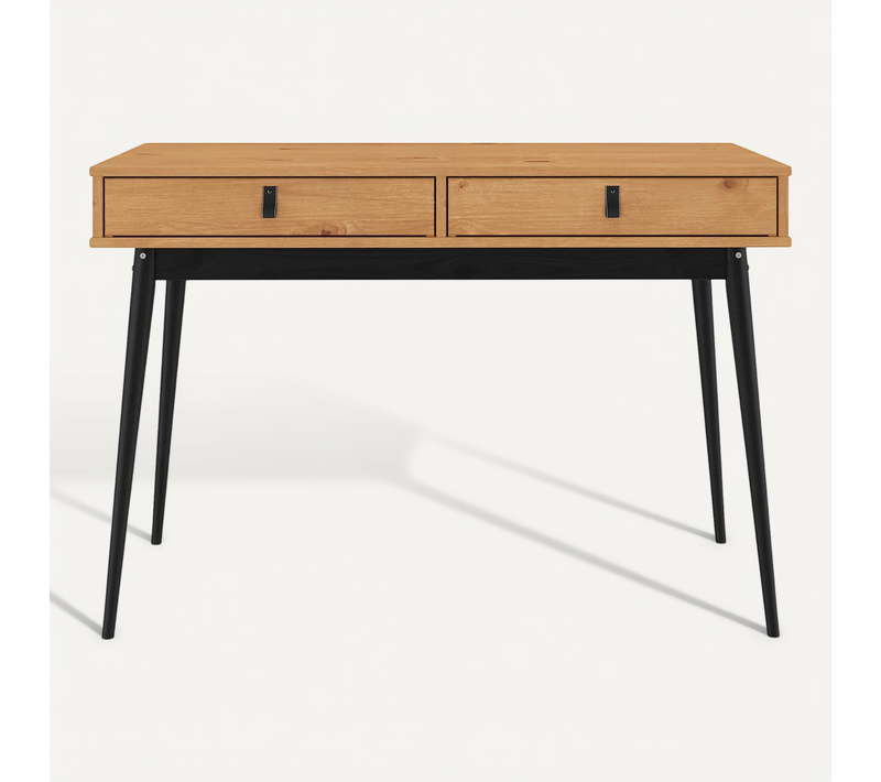 Bureau Wanda Avec 2 Tiroirs, En Pin Massif - Coloris Chêne Et Noir