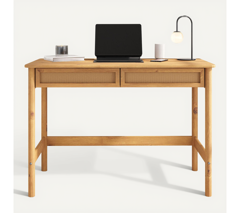 Bureau Rodrigo Avec 2 Tiroirs En Bois Massif - Coloris Chêne
