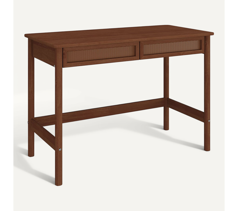 Bureau Rodrigo Avec 2 Tiroirs En Bois Massif - Coloris Châtaignier