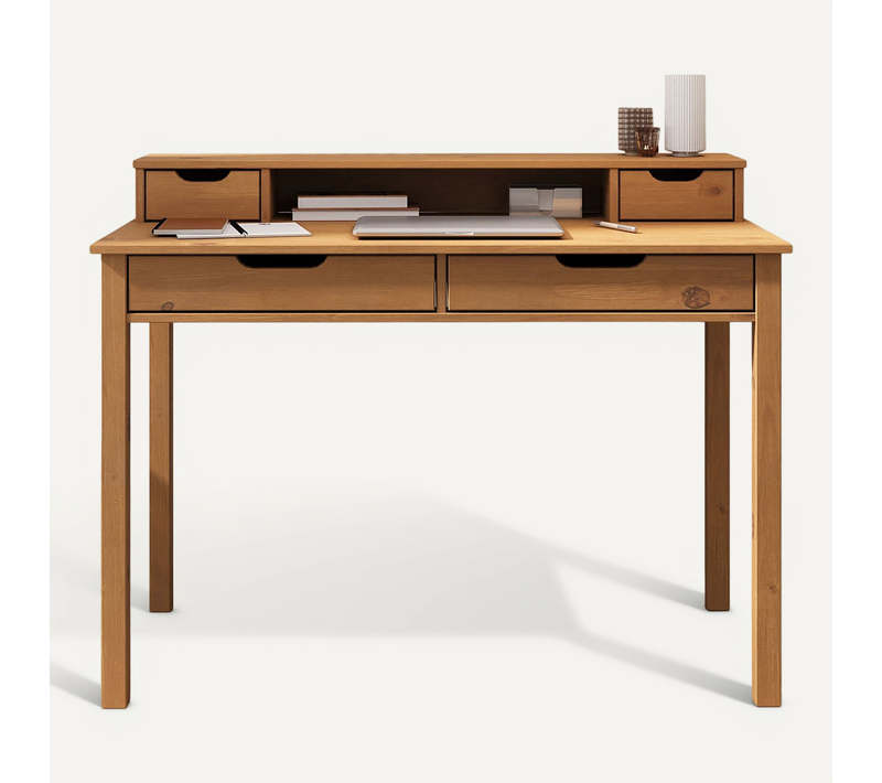 Bureau Raul L 114 Cm 4 Tiroirs En Bois Massif - Coloris Chêne