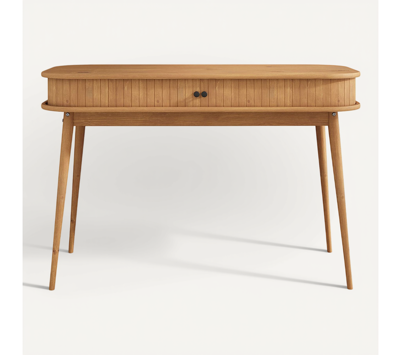 Bureau Jari Avec Porte Coulissante, En Bois Massif - Coloris Chêne