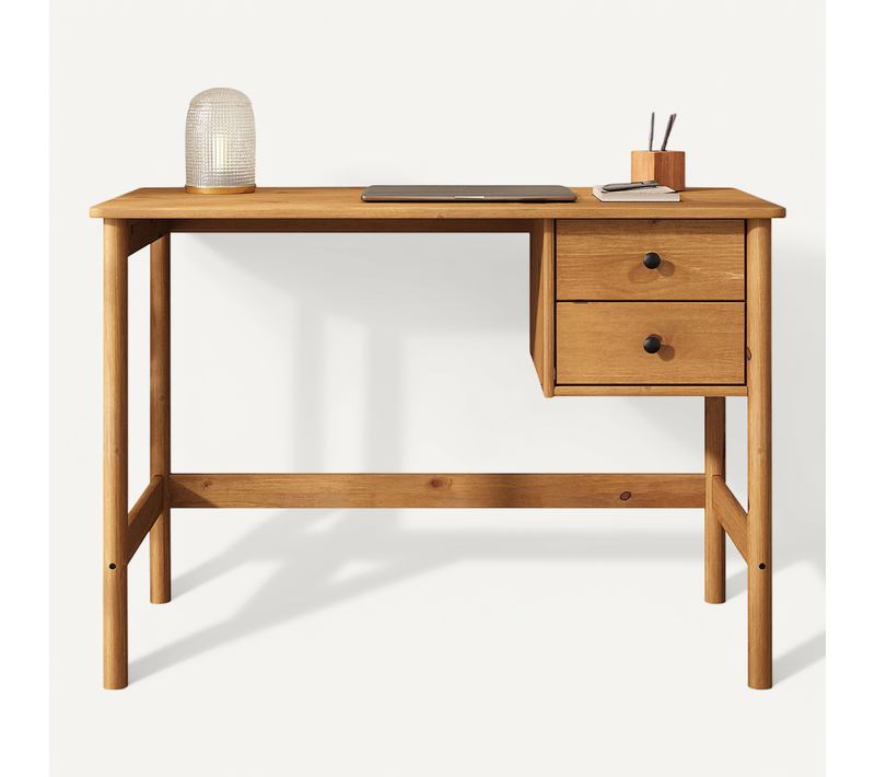 Bureau Marlo H 76 Cm 2 Tiroirs En Bois Massif - Coloris Chêne