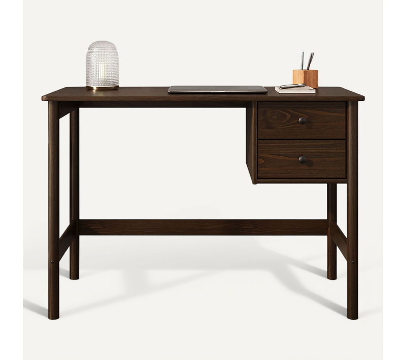 Bureau Marlo H 76 Cm 2 Tiroirs En Bois Massif - Coloris Noyer