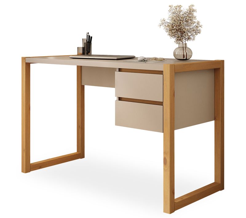 Bureau Belinda L 118 Cm 2 Tiroirs En Bois - Blanc Cachemire Et Chêne