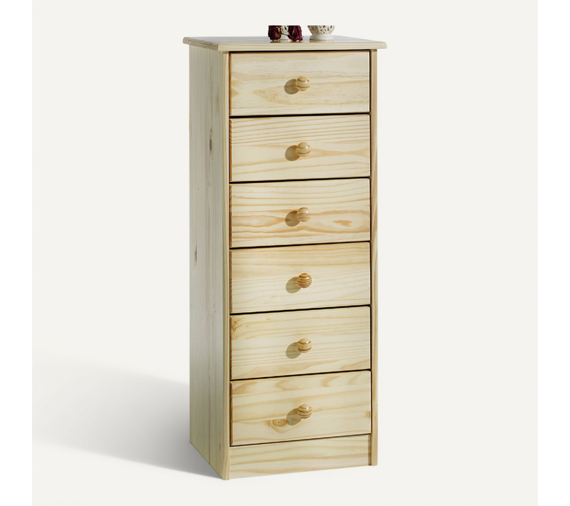 Chiffonnier En Pin Rondo, 6 Tiroirs, Vernis Naturel