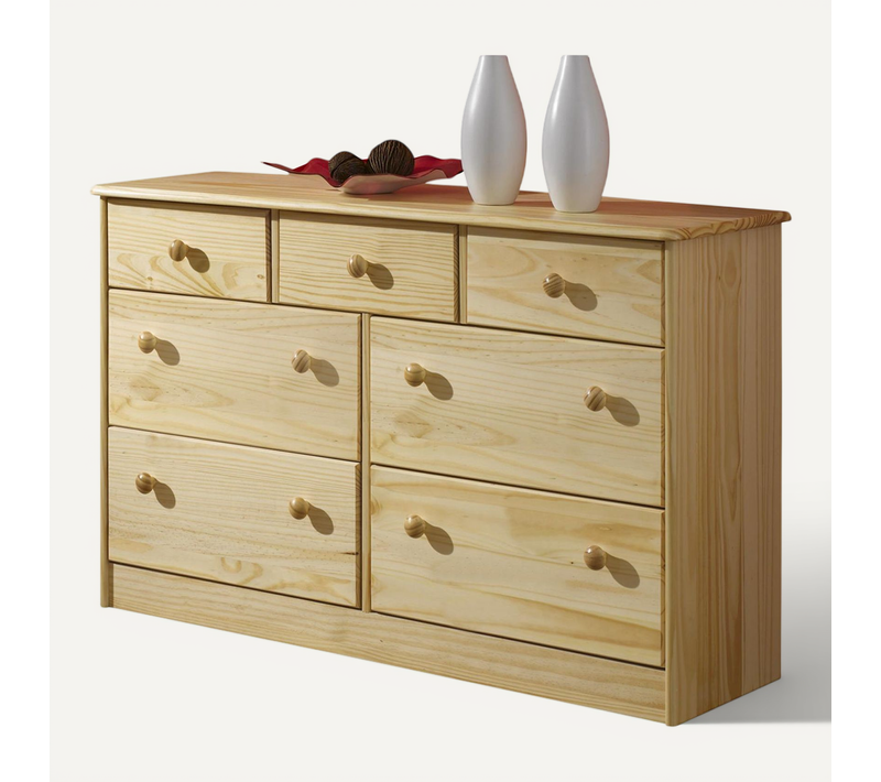Commode En Pin Rondo, 3+4 Tiroirs Vernis Naturel
