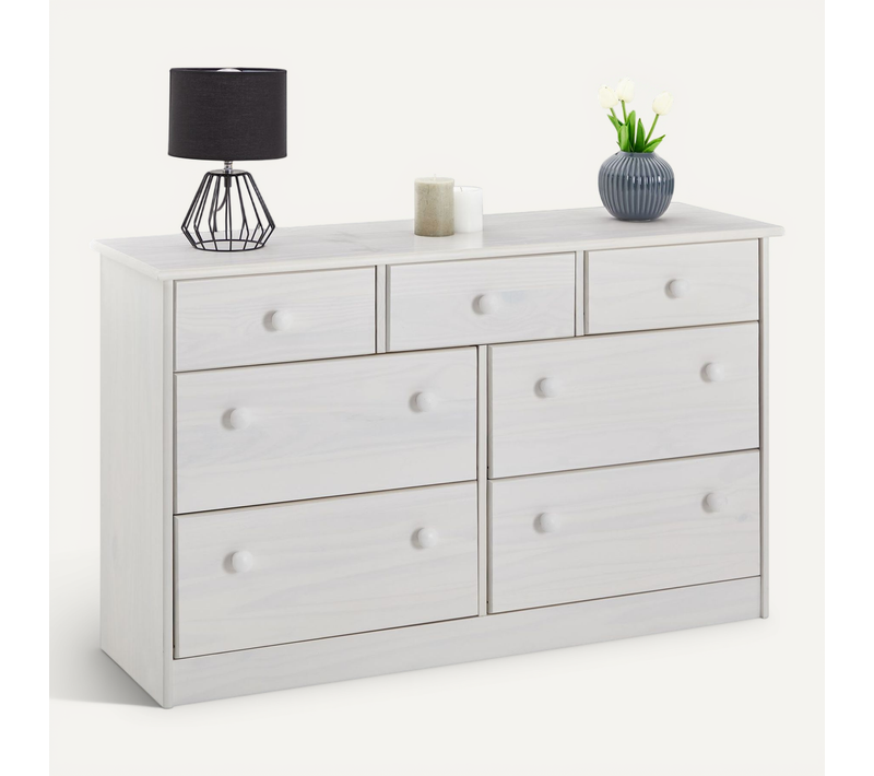 Commode En Pin Rondo, 3+4 Tiroirs Lasuré Blanc