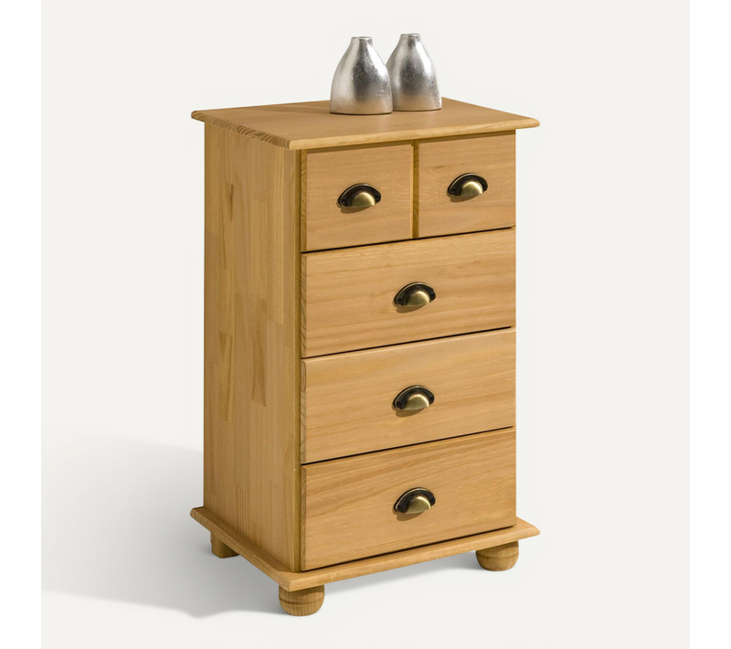 Commode Apothicaire Colmar En Pin Massif, 4 Tiroirs, Finition Cirée