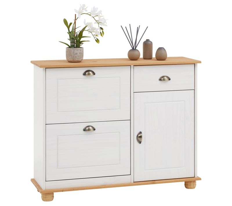 Meuble à Chaussures En Pin Colmar, Lasuré Blanc Et Brun