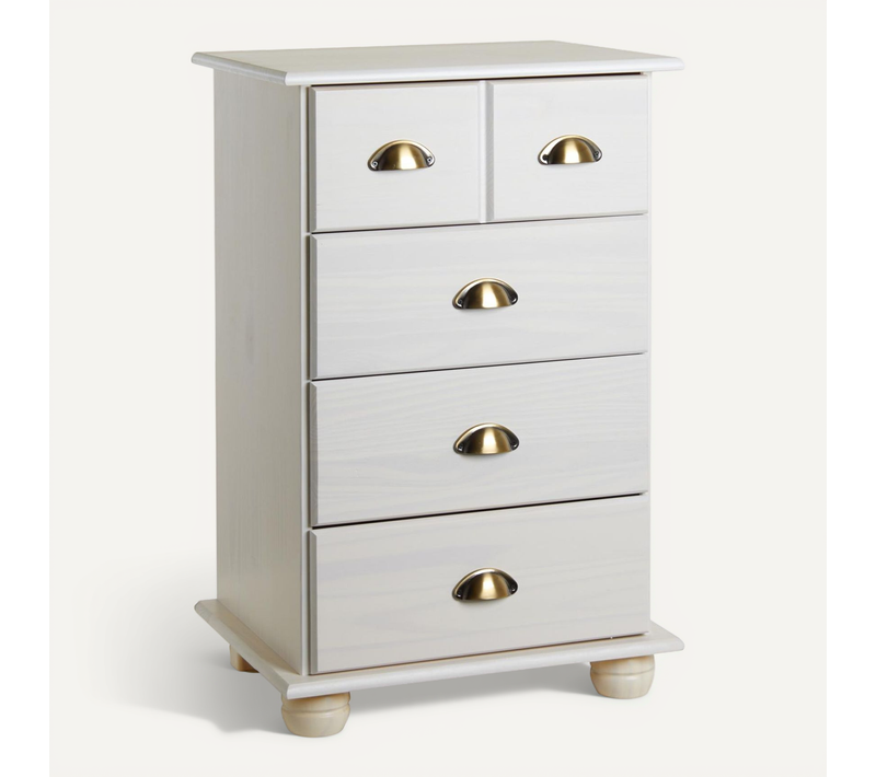 Commode Apothicaire Colmar En Pin Massif, 4 Tiroirs, Lasuré Blanc