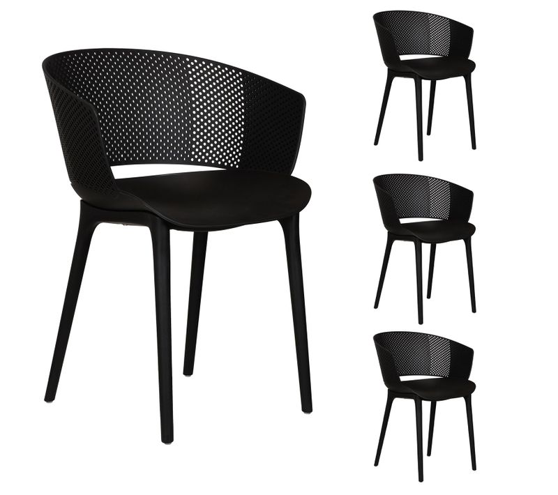 Lot De 4 Chaises De Jardin Olindo En Plastique Noir