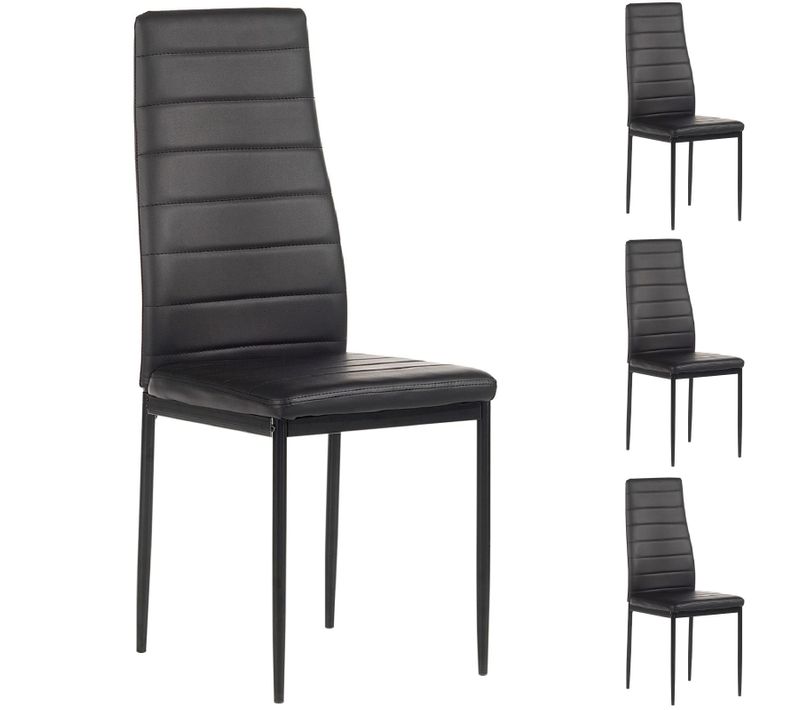 Lot De 4 Chaises Nathalie, En Synthétique Noir/noir