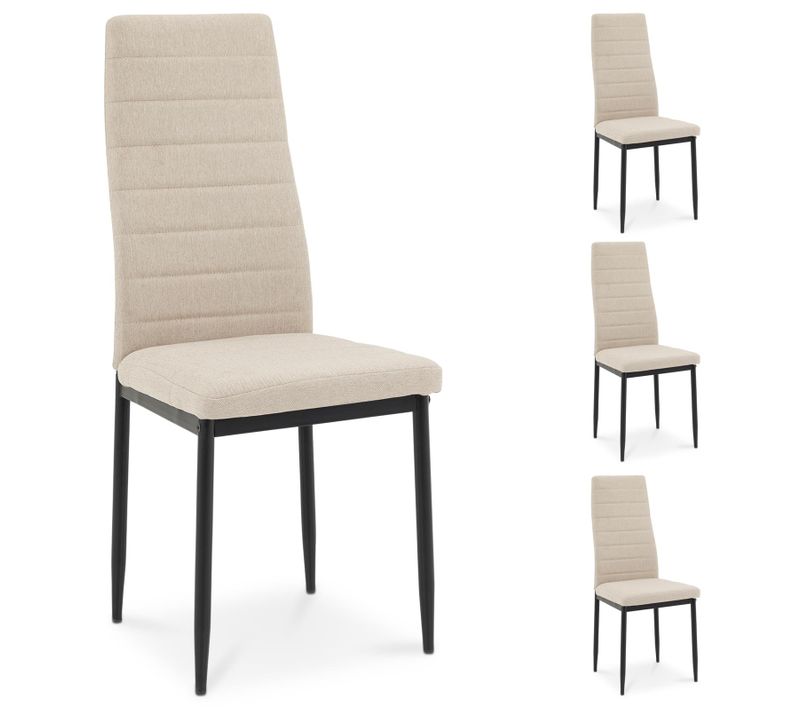 Lot De 4 Chaises Nathalie, En Tissu Et Piètement En Métal - Beige Et Noir