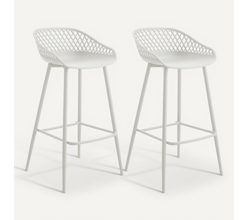 Lot De 2 Tabourets De Bar Irek, En Plastique Blanc Et Pieds En Métal Blanc