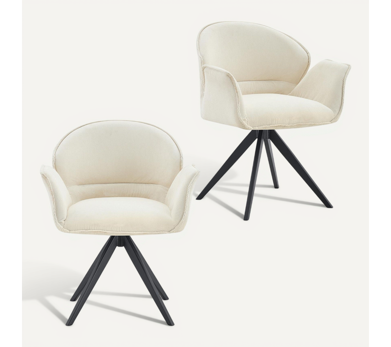 Lot De 2 Chaises Girona De Salle À Manger En Tissu - Blanc Crème