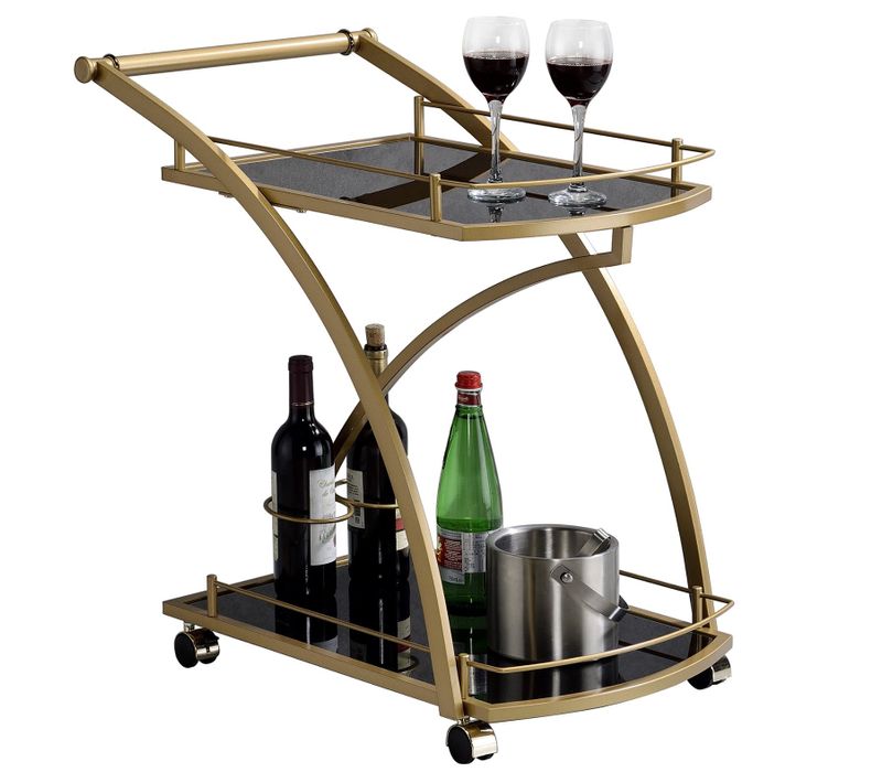 Chariot De Service Evo, En Métal Doré Et Plateaux En Verre Trempé Noir