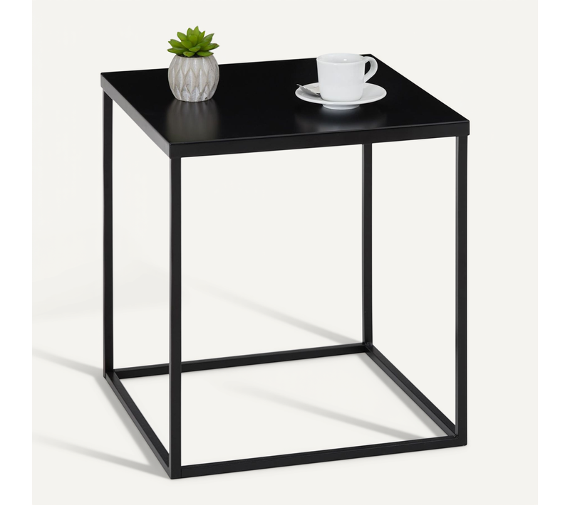 Table D'appoint Carré Hilar, Cadre Et Plateau En Métal Laqué Noir