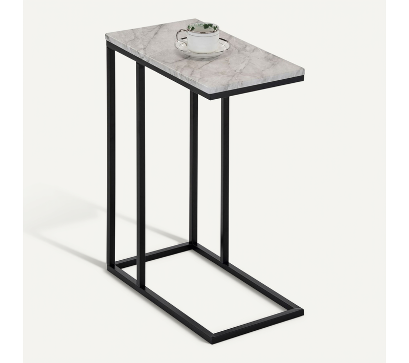 Table D'appoint Rectangulaire Debora, En Métal Noir Et Décor Marbre Blanc