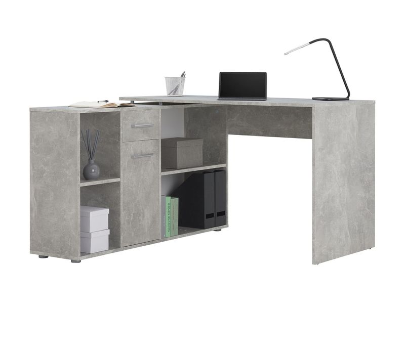 Bureau D'angle Carmen Avec Meuble De Rangement, Décor Béton