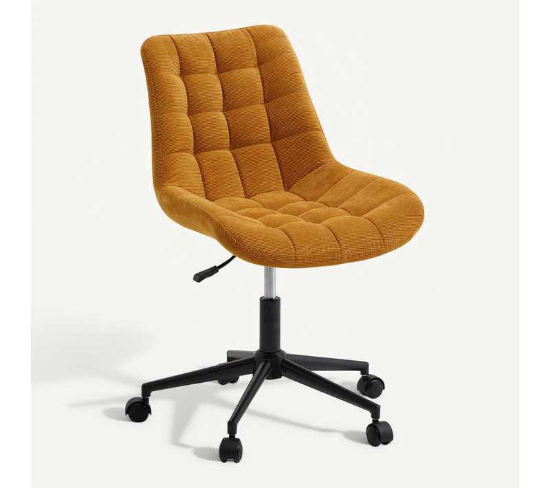 Chaise De Bureau Vasilo En Velours Côtelé - Jaune Moutarde