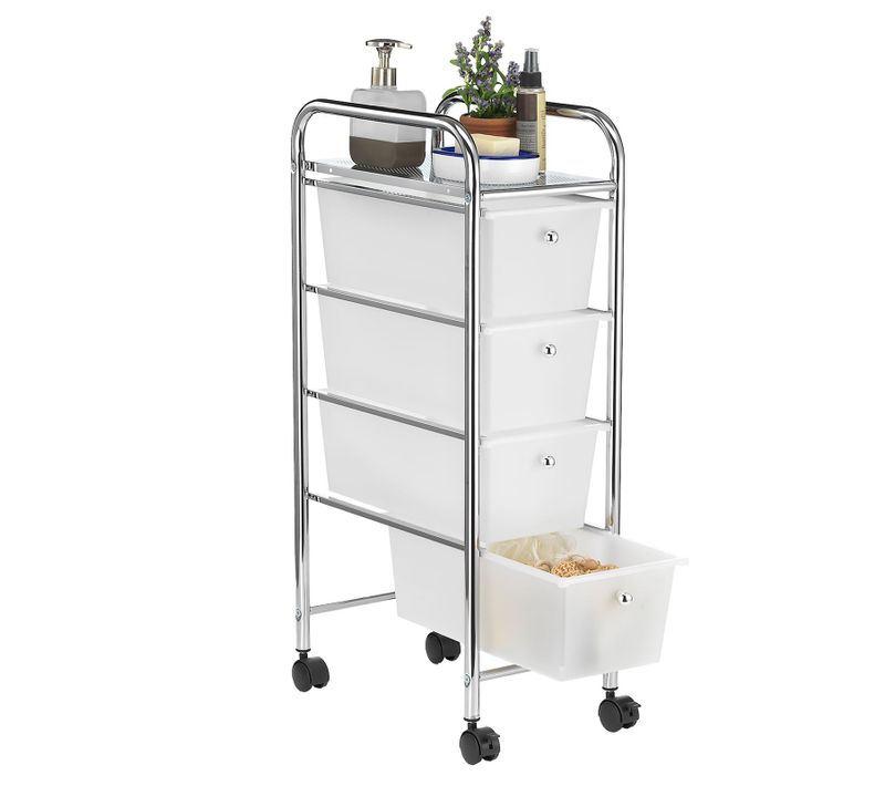 Caisson De Rangement Sur Roulettes Gina 4 Tiroirs, En Plastique Blanc Et Métal