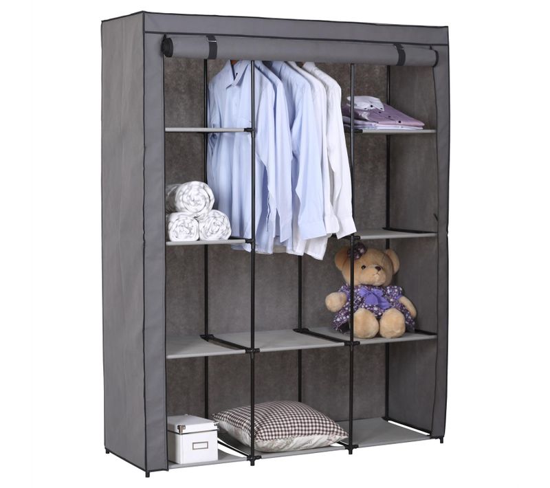 Garde-robe En Tissu Steven Gris Anthracite