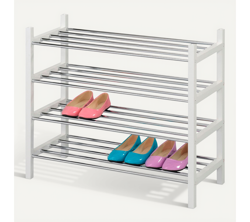 Etagère à Chaussures Resa, 4 Tablettes, Laqué Blanc