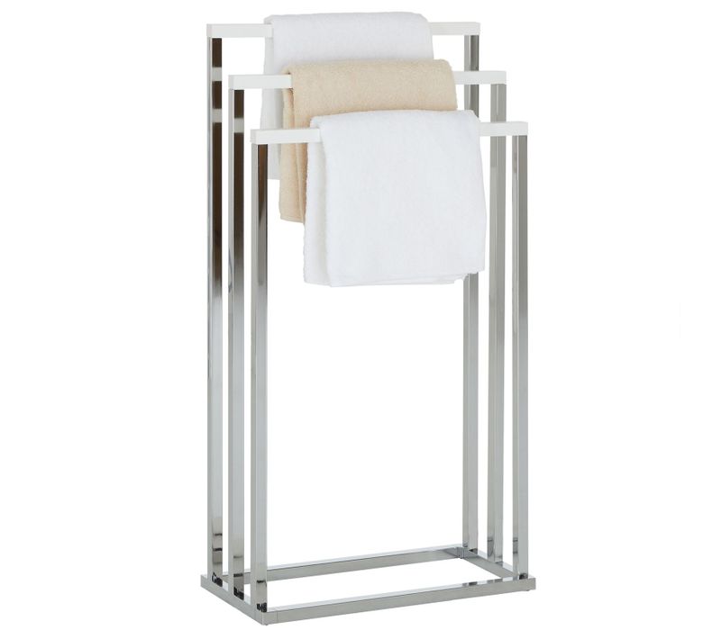 Porte-serviettes Edoardo, En Métal Chromé Et Bois Lasuré Blanc