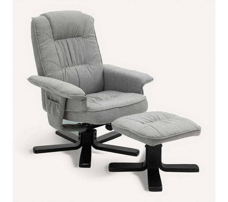Fauteuil De Relaxation Avec Repose-pieds Charly, En Tissu Gris Et Pieds Noir