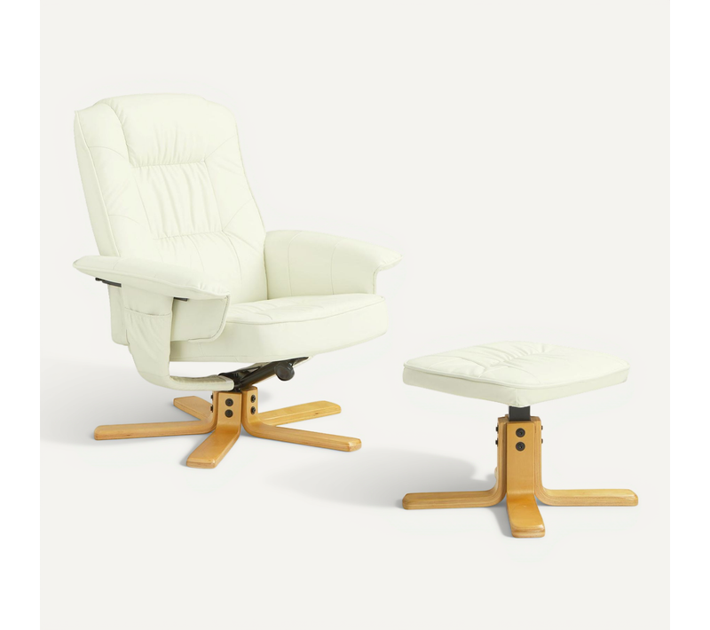Fauteuil De Relaxation Avec Repose-pieds Charly, En Synthétique Blanc Ivoire